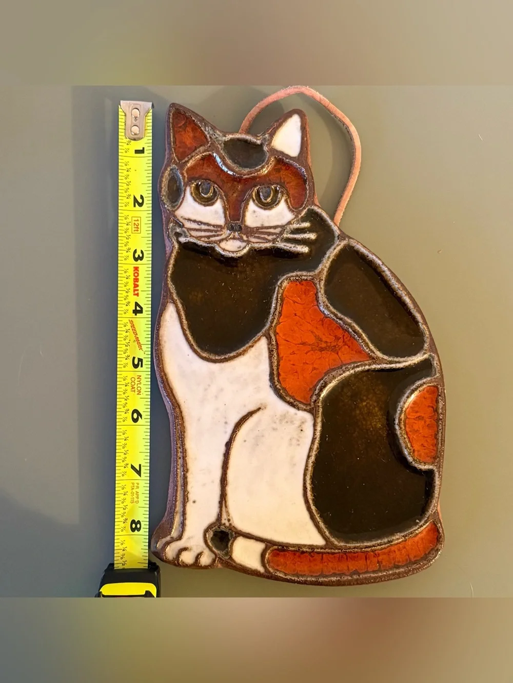 Victoria Littlejohn Brown and White Calico Cat Wall Hanging Art Trivet MCM